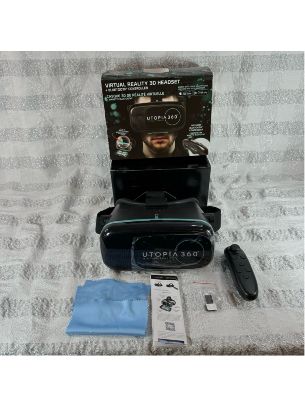 Utopia 360 Virtual Reality Headset with Bluetooth Controller - Black/Blue